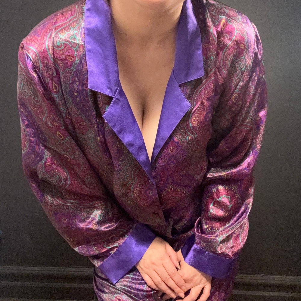 Vintage Victorias Secret Gold Label Paisley Satin Sleep Shirt royal Purple